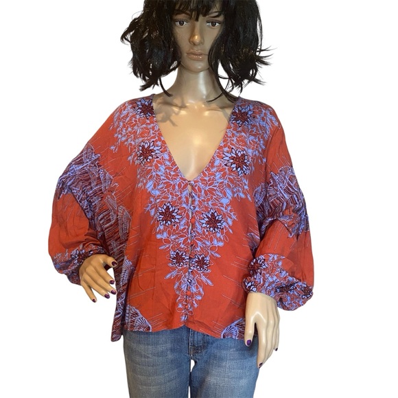 Free People Tops - Free People Birds of a Feather Printed Peasant Top Blouse Shirt Boho Small EUC